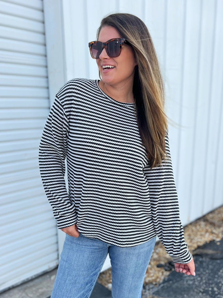 Rachel Striped Round Neck Long Sleeve Top - Choice of Colors (Ships in 2-3 Weeks)