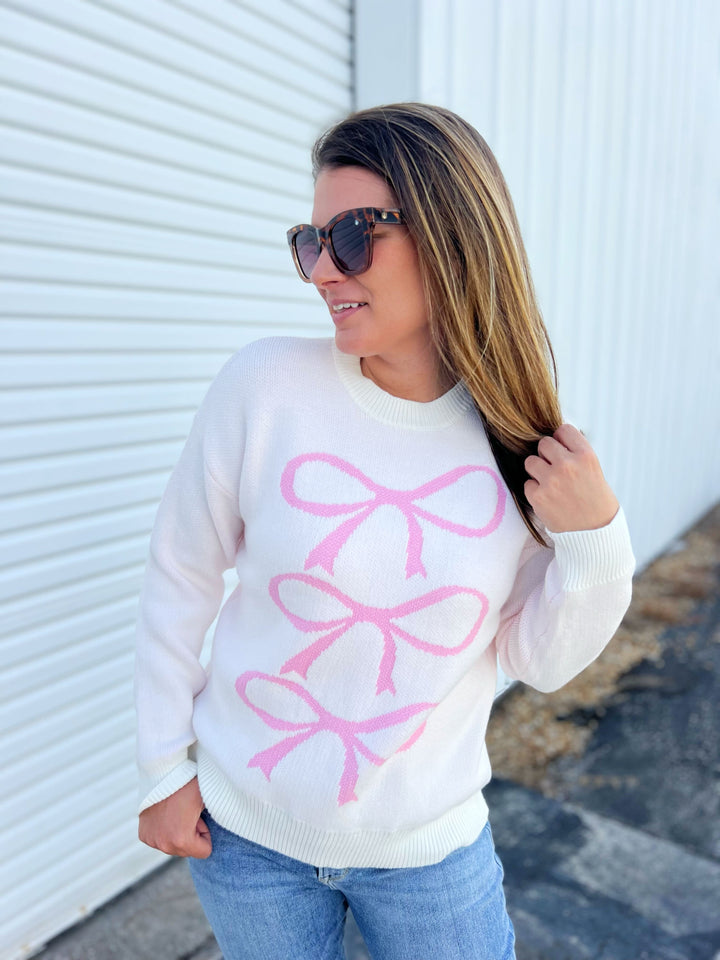 Annabelle Bow Round Neck Long Sleeve Sweater (Ships in 2-3 Weeks)