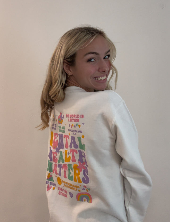 'Mental Health Matters' Multicolor Graphic Sweatshirt: Prep Obsessed x Weather With Lauren