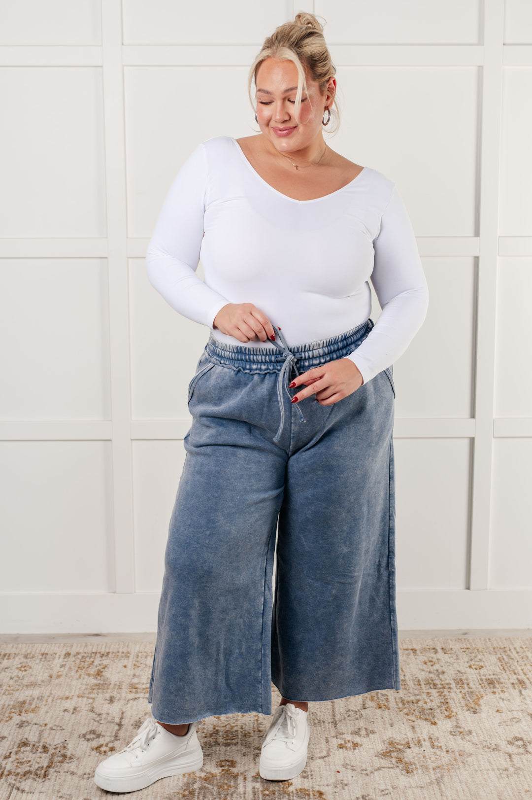 In or Out Wide Leg Cropped Pants in Dusty Blue - 12/18