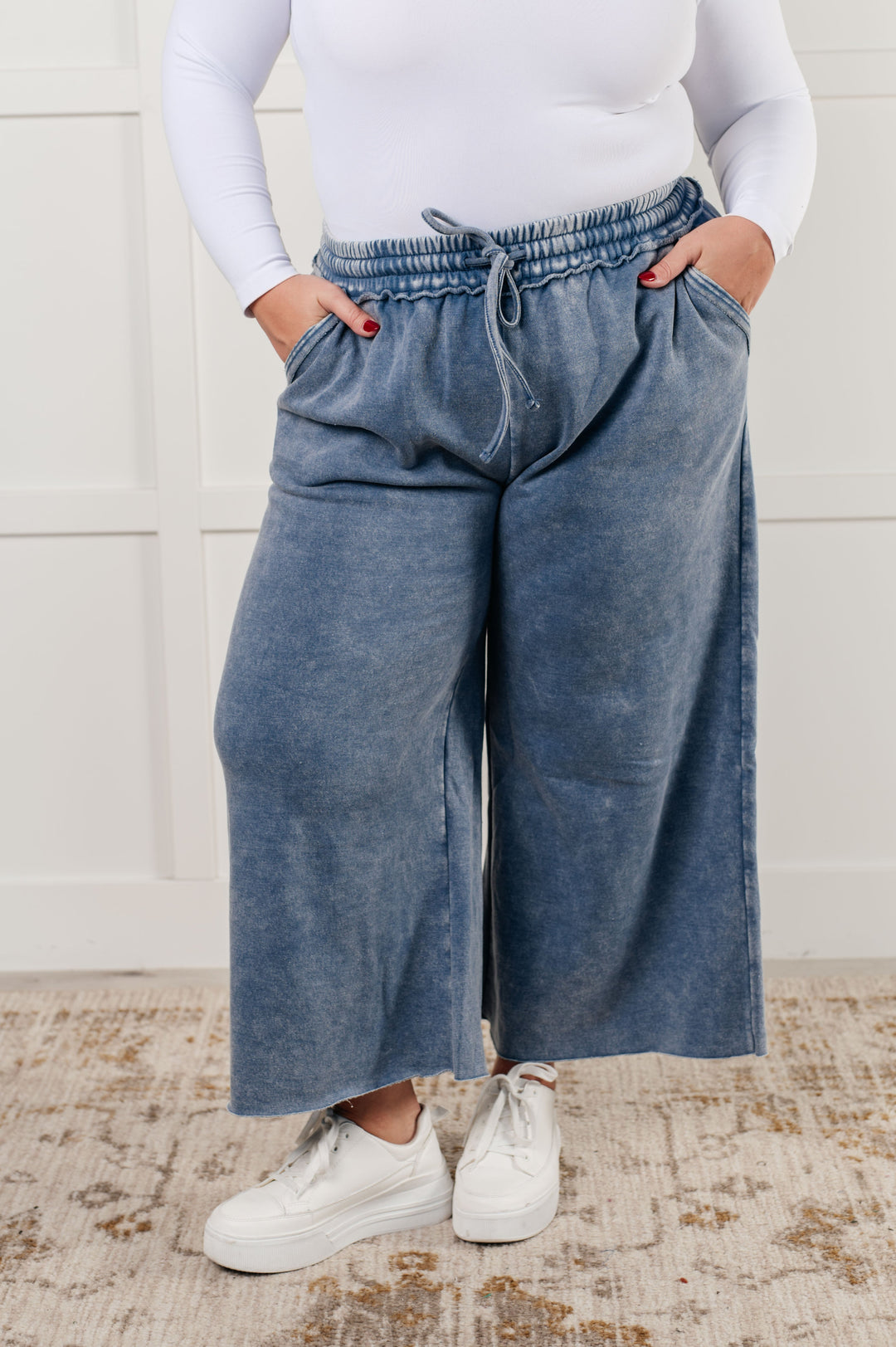 In or Out Wide Leg Cropped Pants in Dusty Blue - 12/18