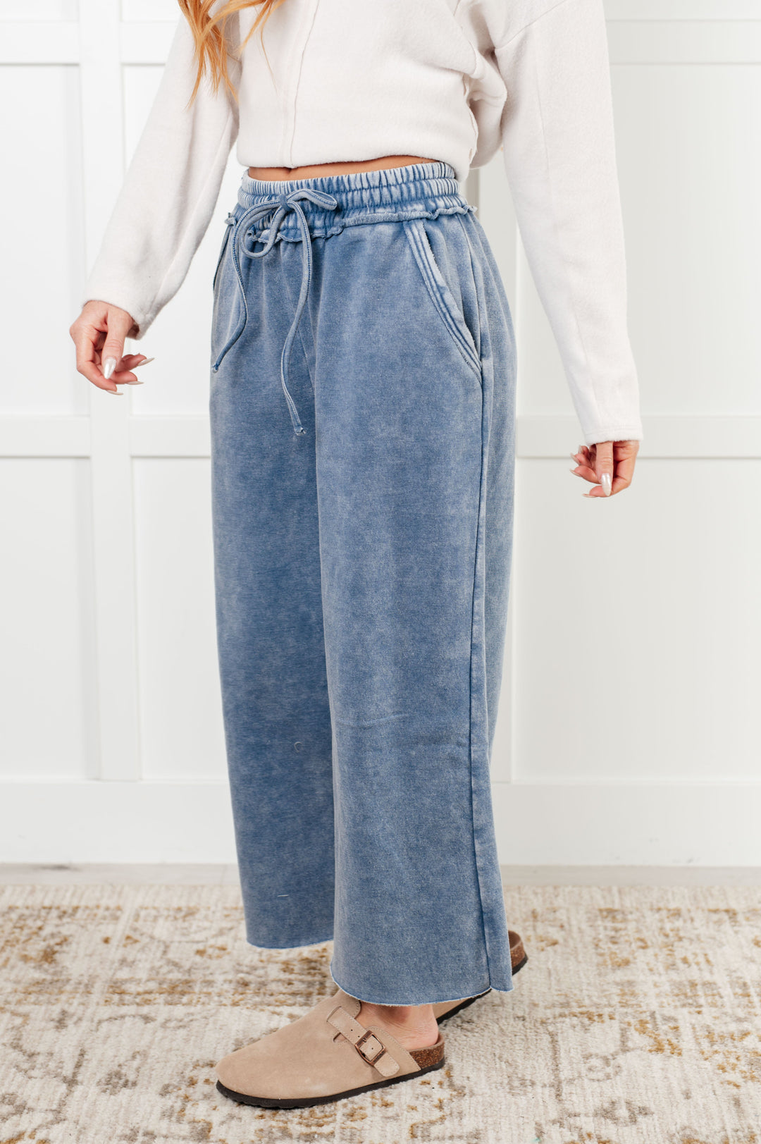 In or Out Wide Leg Cropped Pants in Dusty Blue - 12/18