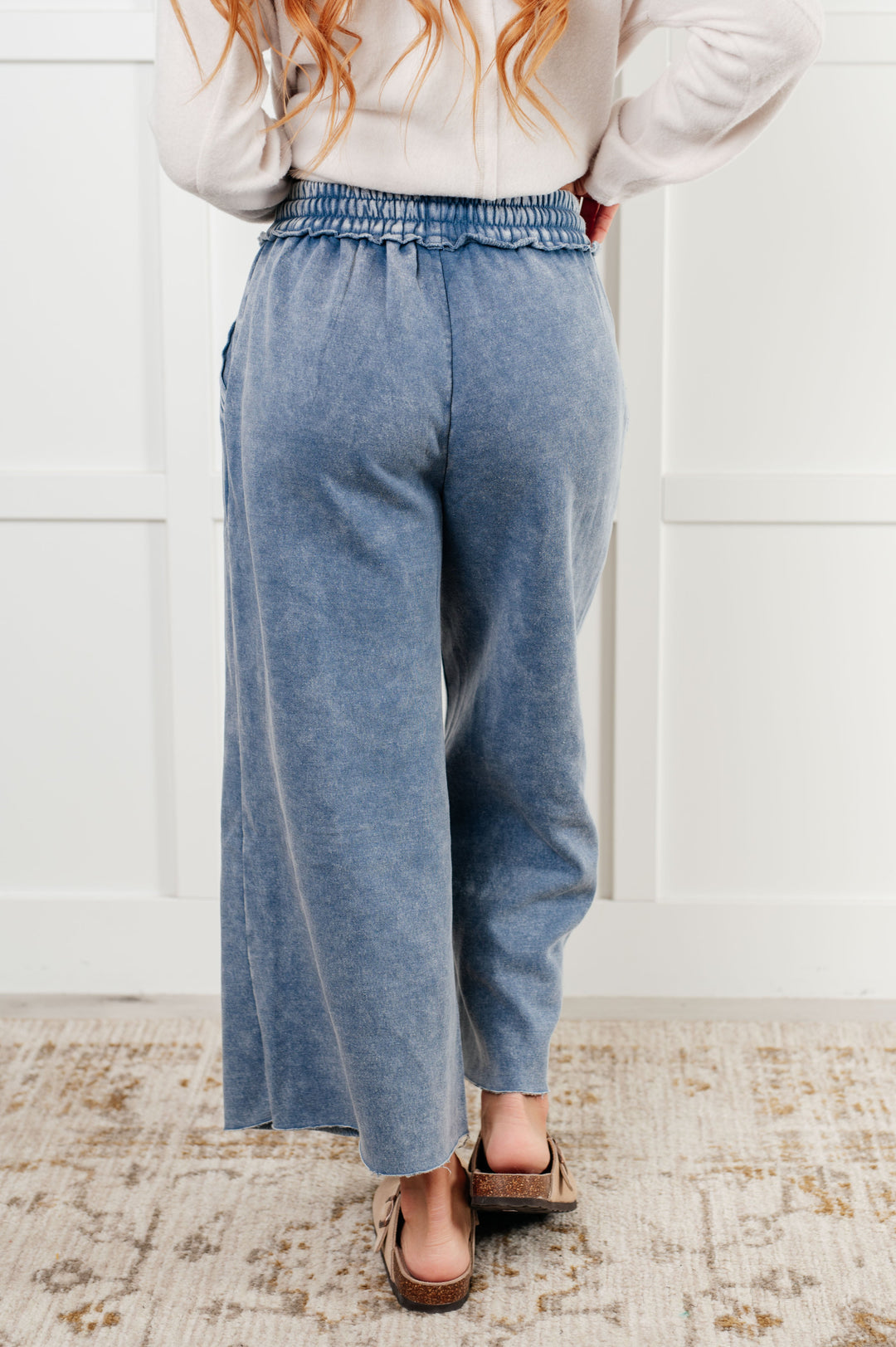 In or Out Wide Leg Cropped Pants in Dusty Blue - 12/18