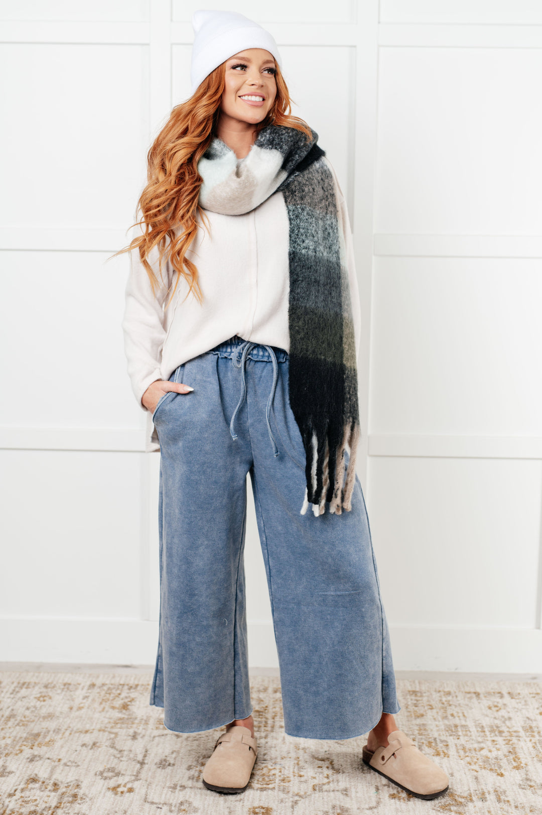 In or Out Wide Leg Cropped Pants in Dusty Blue - 12/18