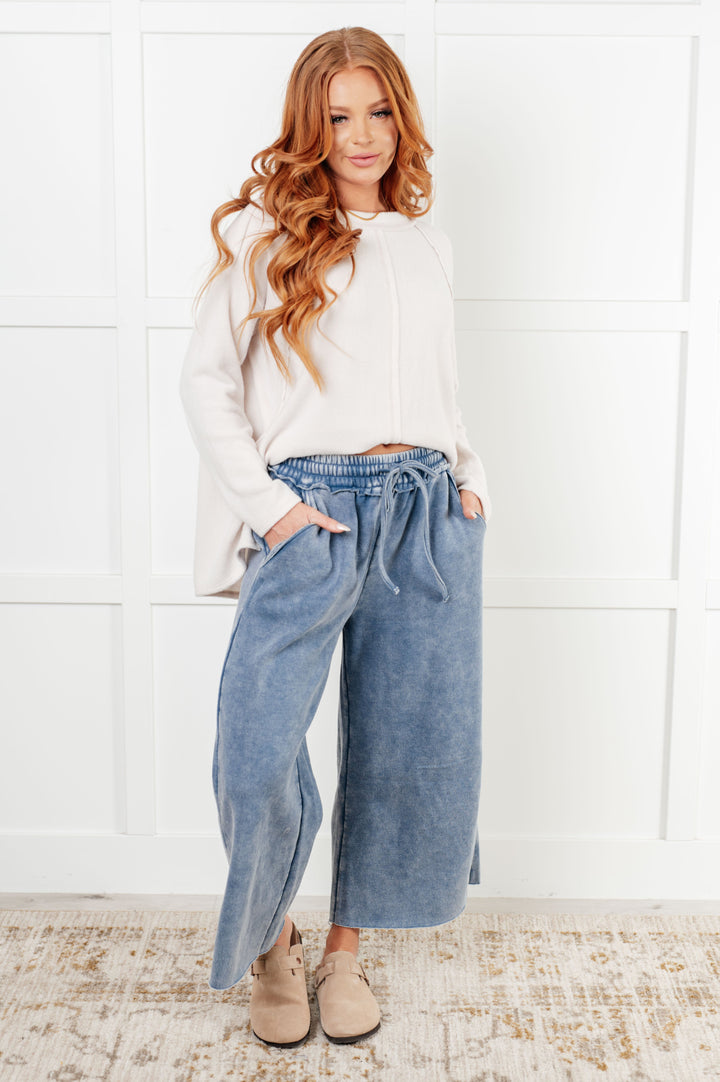 In or Out Wide Leg Cropped Pants in Dusty Blue - 12/18