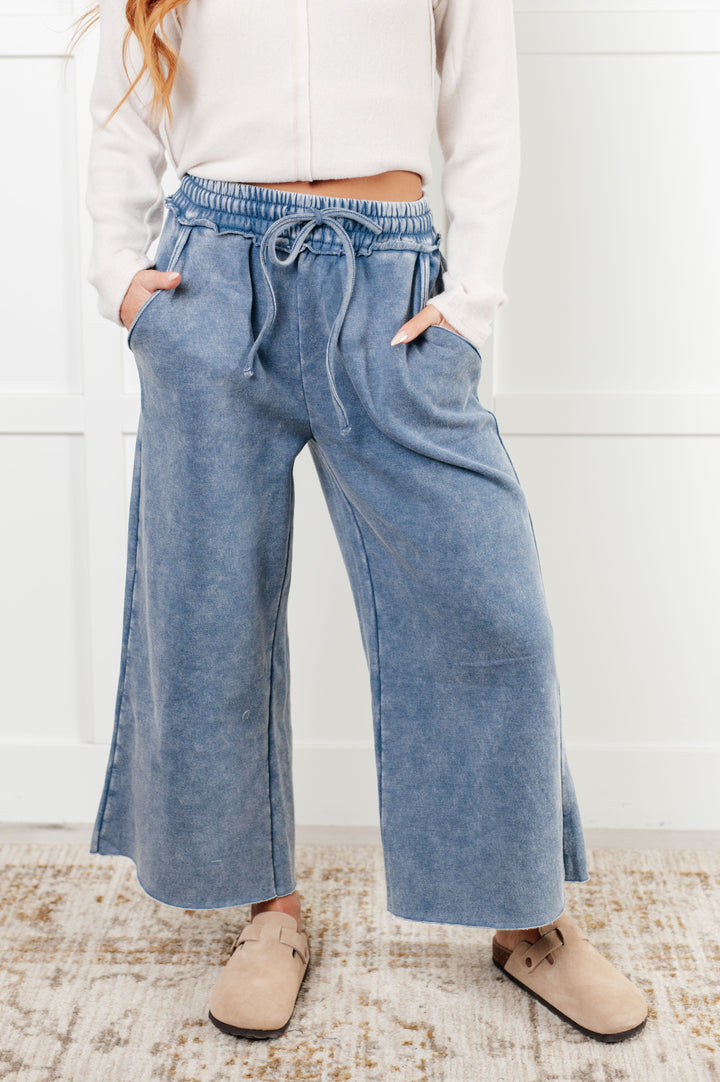 In or Out Wide Leg Cropped Pants in Dusty Blue - 12/18