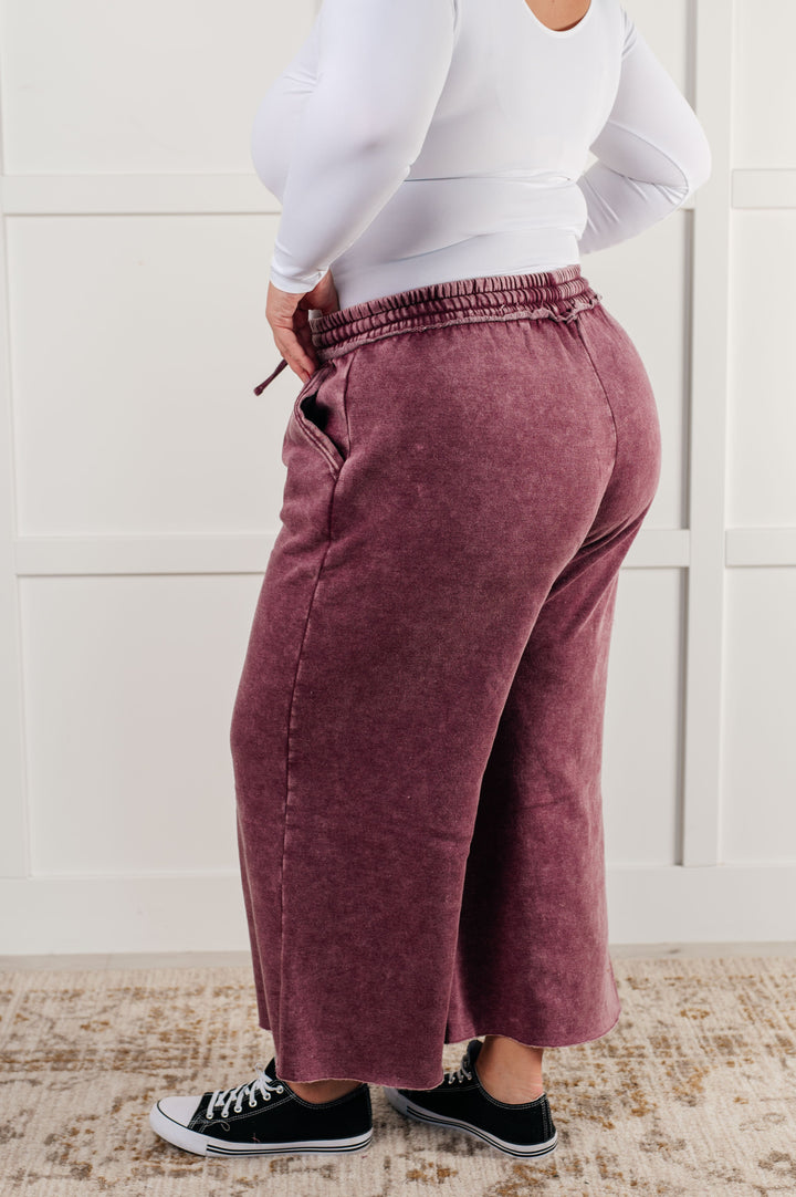 In or Out Wide Leg Cropped Pants in Eggplant - 12/18