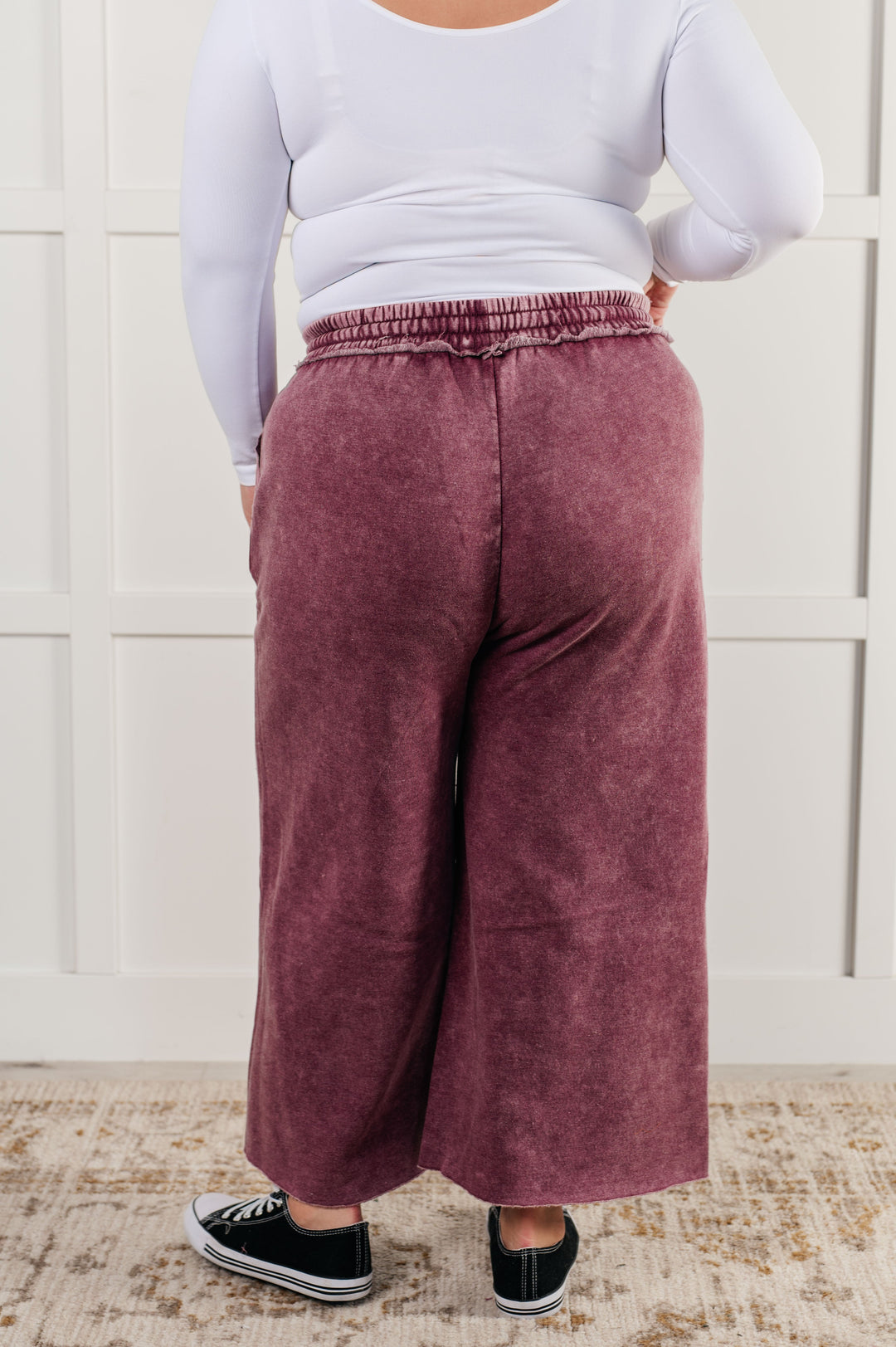 In or Out Wide Leg Cropped Pants in Eggplant - 12/18