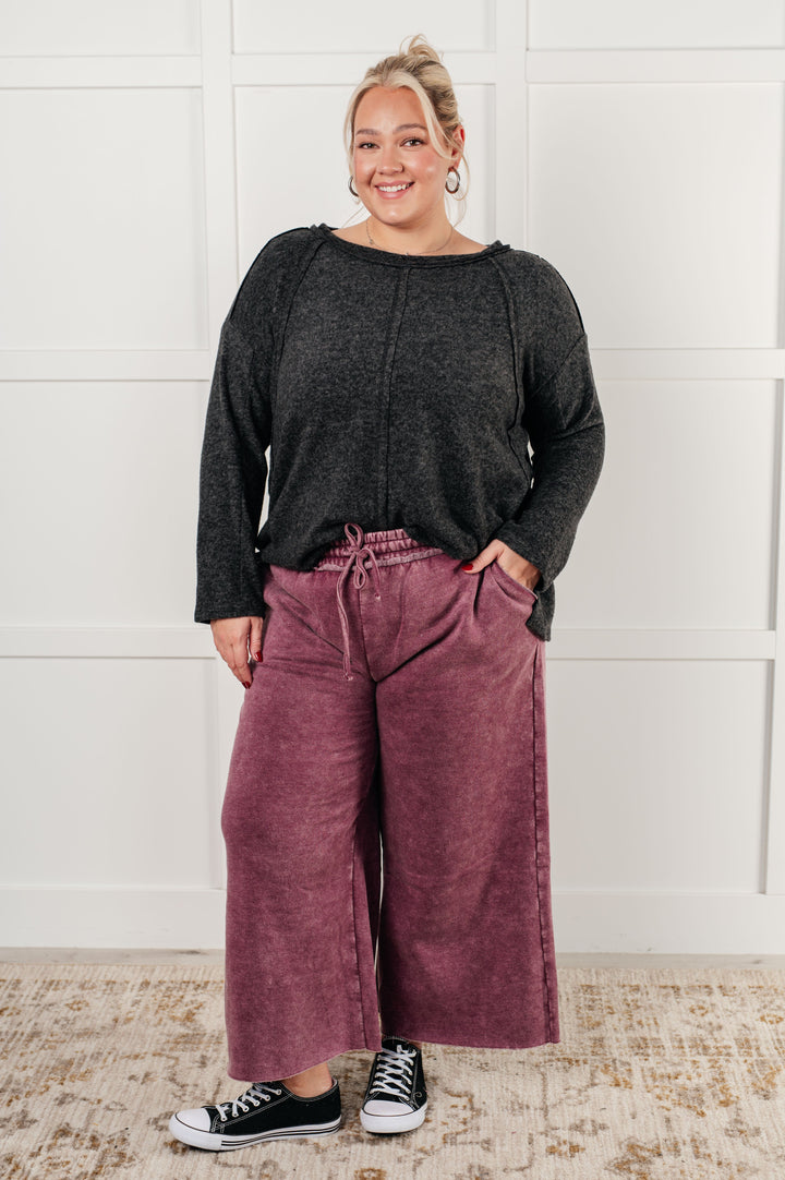 In or Out Wide Leg Cropped Pants in Eggplant - 12/18