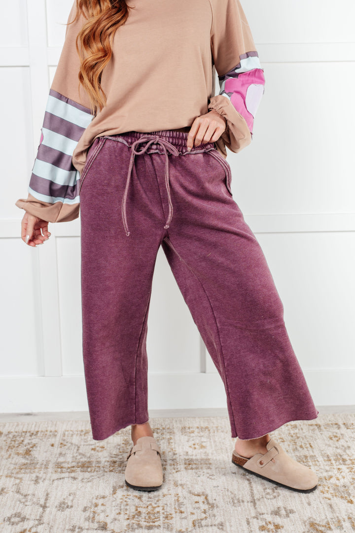 In or Out Wide Leg Cropped Pants in Eggplant - 12/18