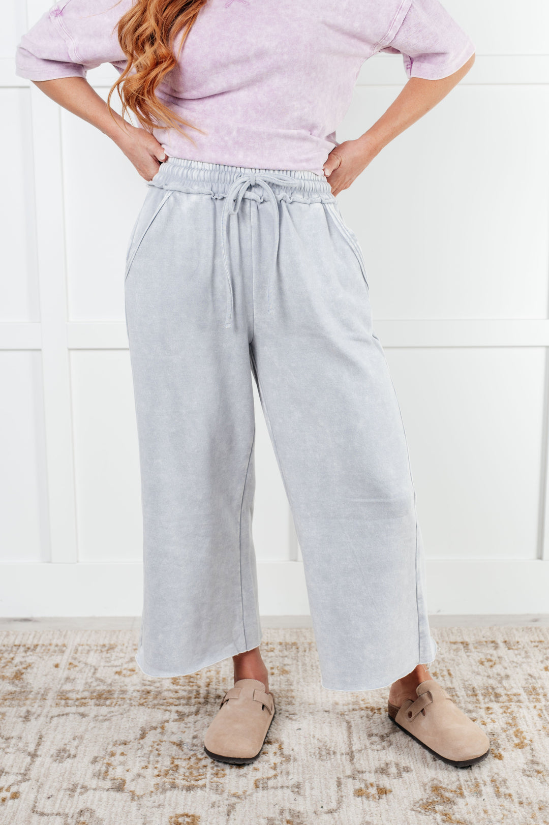 In or Out Wide Leg Cropped Pants in Light Grey - 12/18