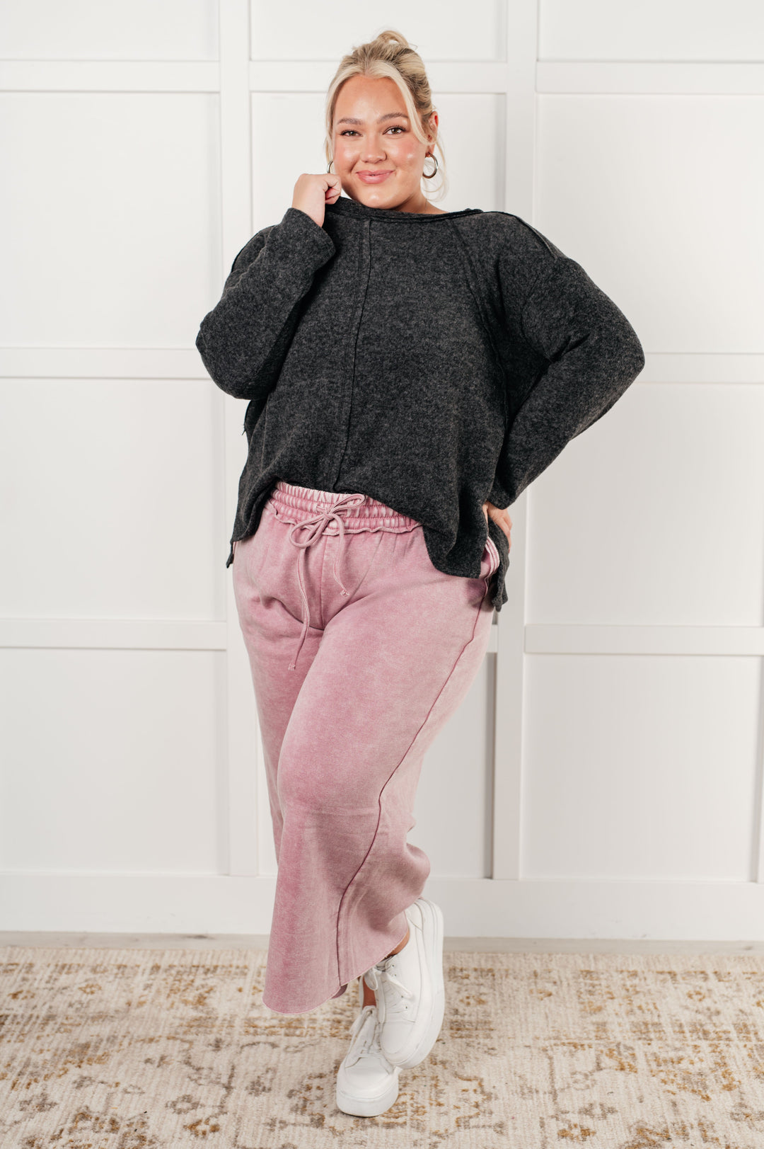 In or Out Wide Leg Cropped Pants in Light Rose - 12/18