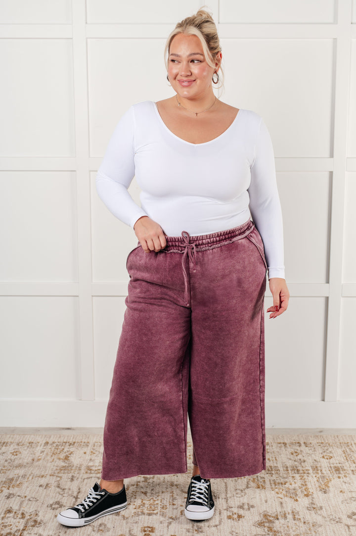 In or Out Wide Leg Cropped Pants in Eggplant - 12/18