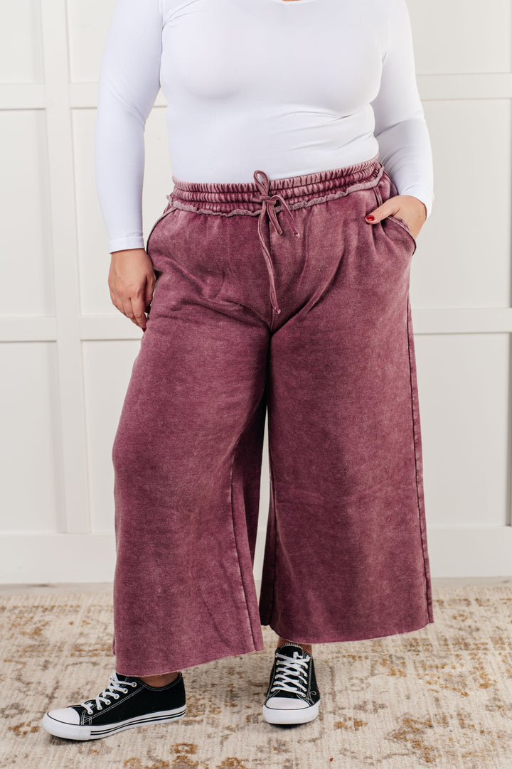 In or Out Wide Leg Cropped Pants in Eggplant - 12/18