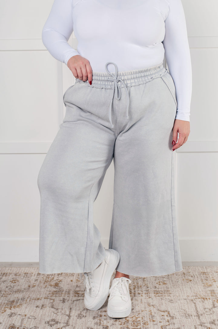 In or Out Wide Leg Cropped Pants in Light Grey - 12/18