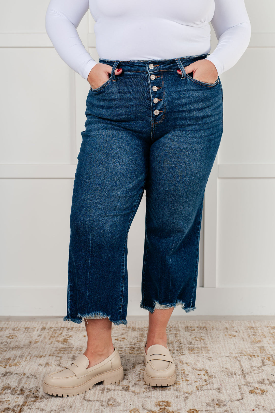 Janice High Rise Button Fly Wide Leg Crop Jeans by Judy Blue