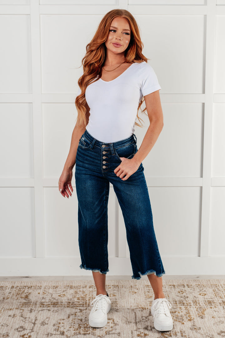 Janice High Rise Button Fly Wide Leg Crop Jeans by Judy Blue