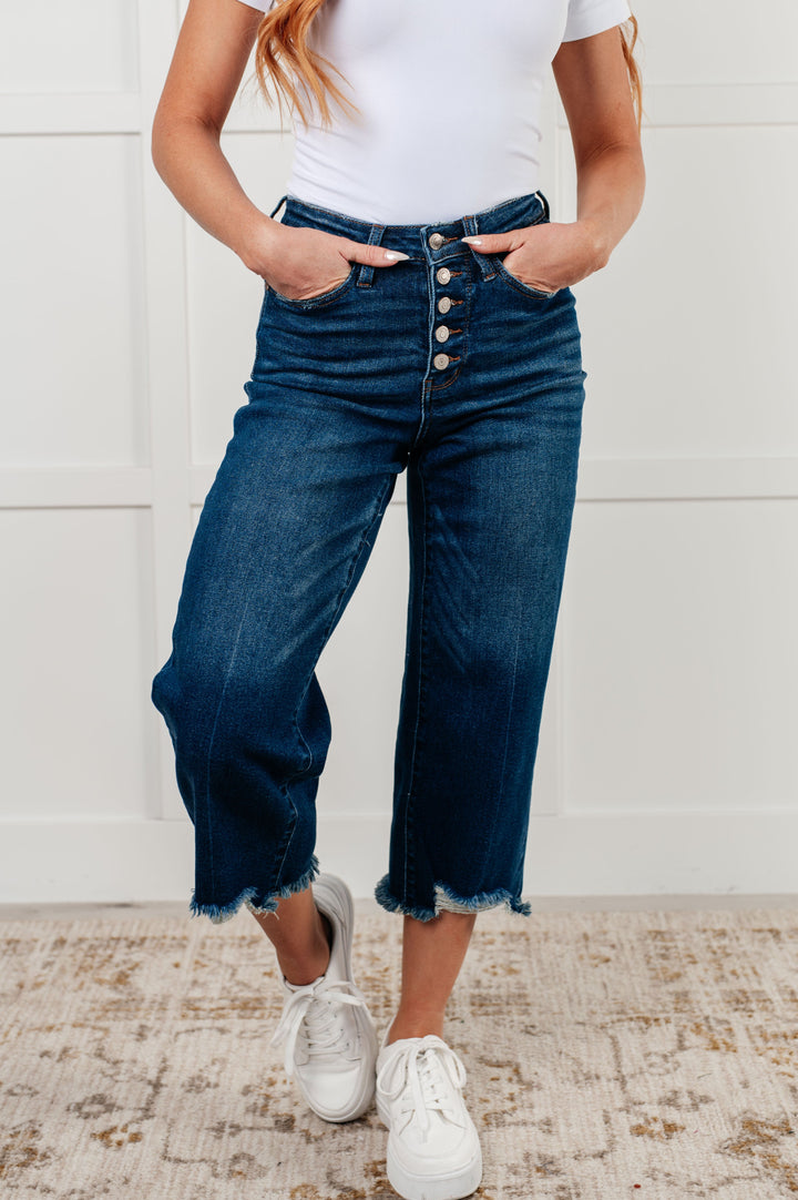 Janice High Rise Button Fly Wide Leg Crop Jeans by Judy Blue