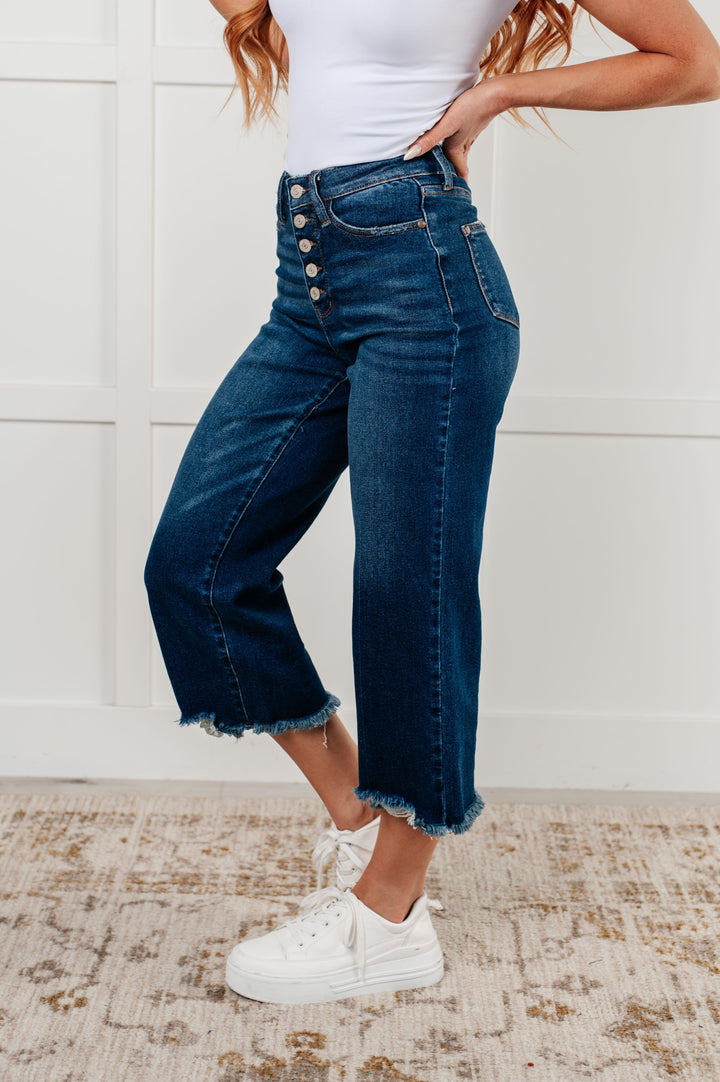 Janice High Rise Button Fly Wide Leg Crop Jeans by Judy Blue