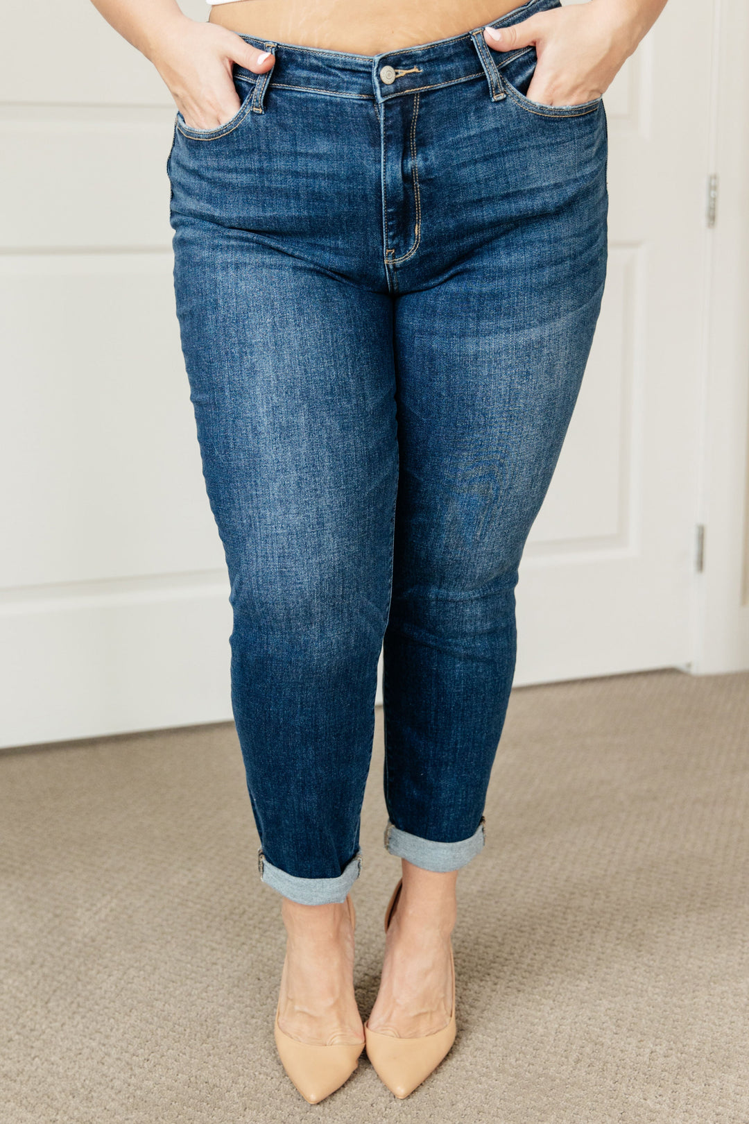 London Midrise Cuffed Boyfriend Jeans by Judy Blue