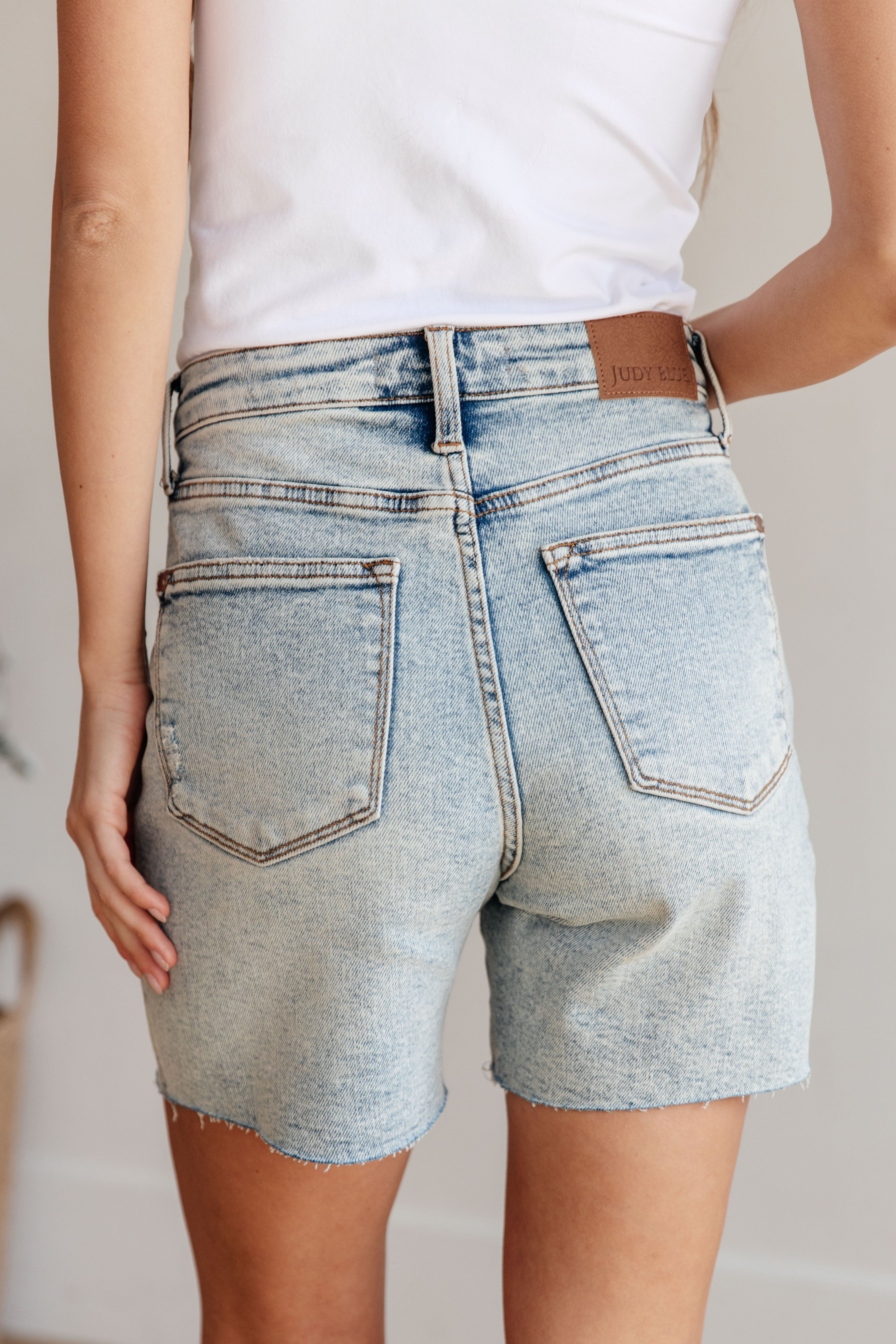 DOORBUSTER: Cindy High Rise Mineral Wash Distressed Boyfriend Shorts by Judy Blue - 6/10