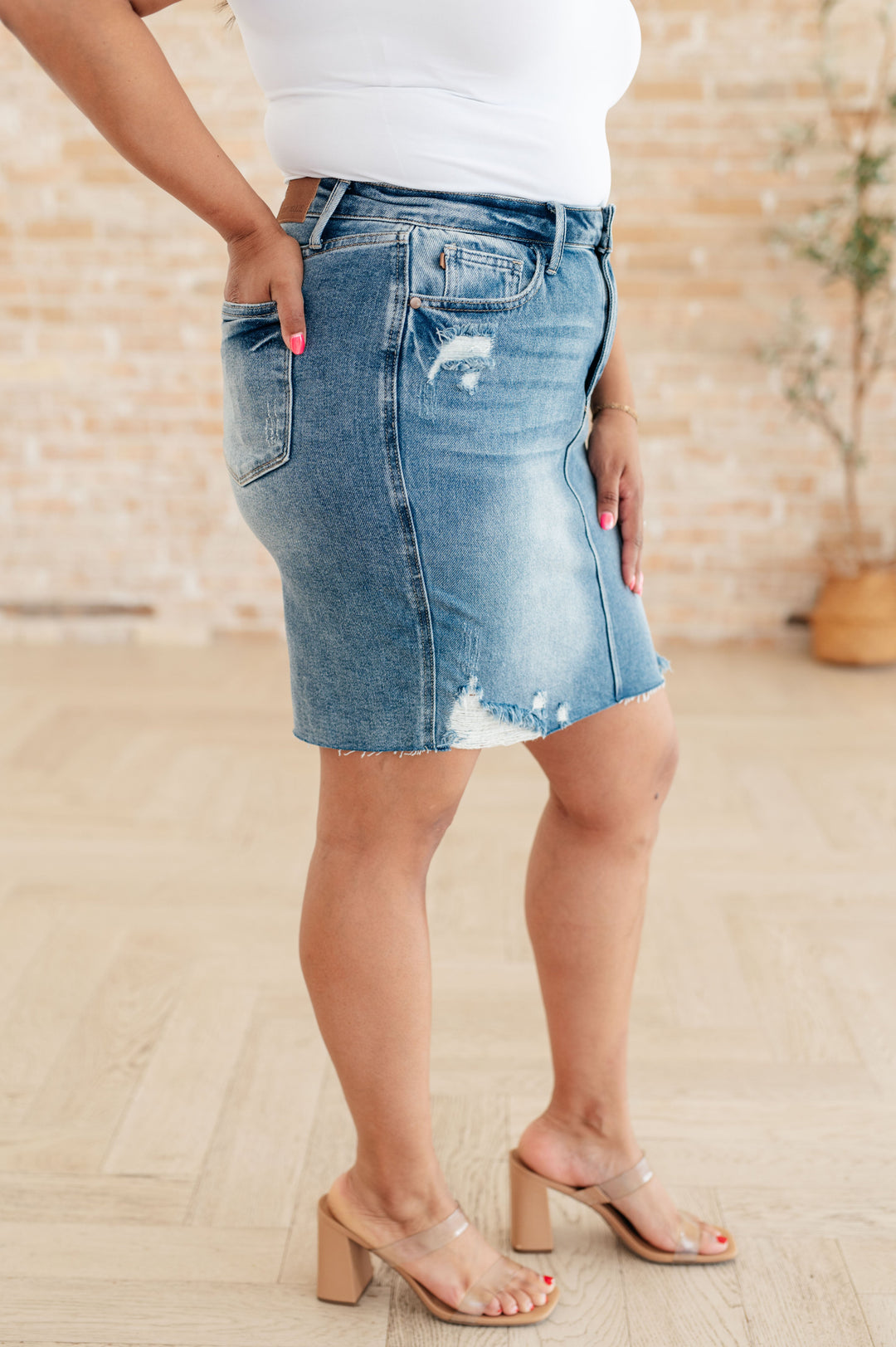 Carol High Rise Rigid Magic Denim Skirt by Judy Blue