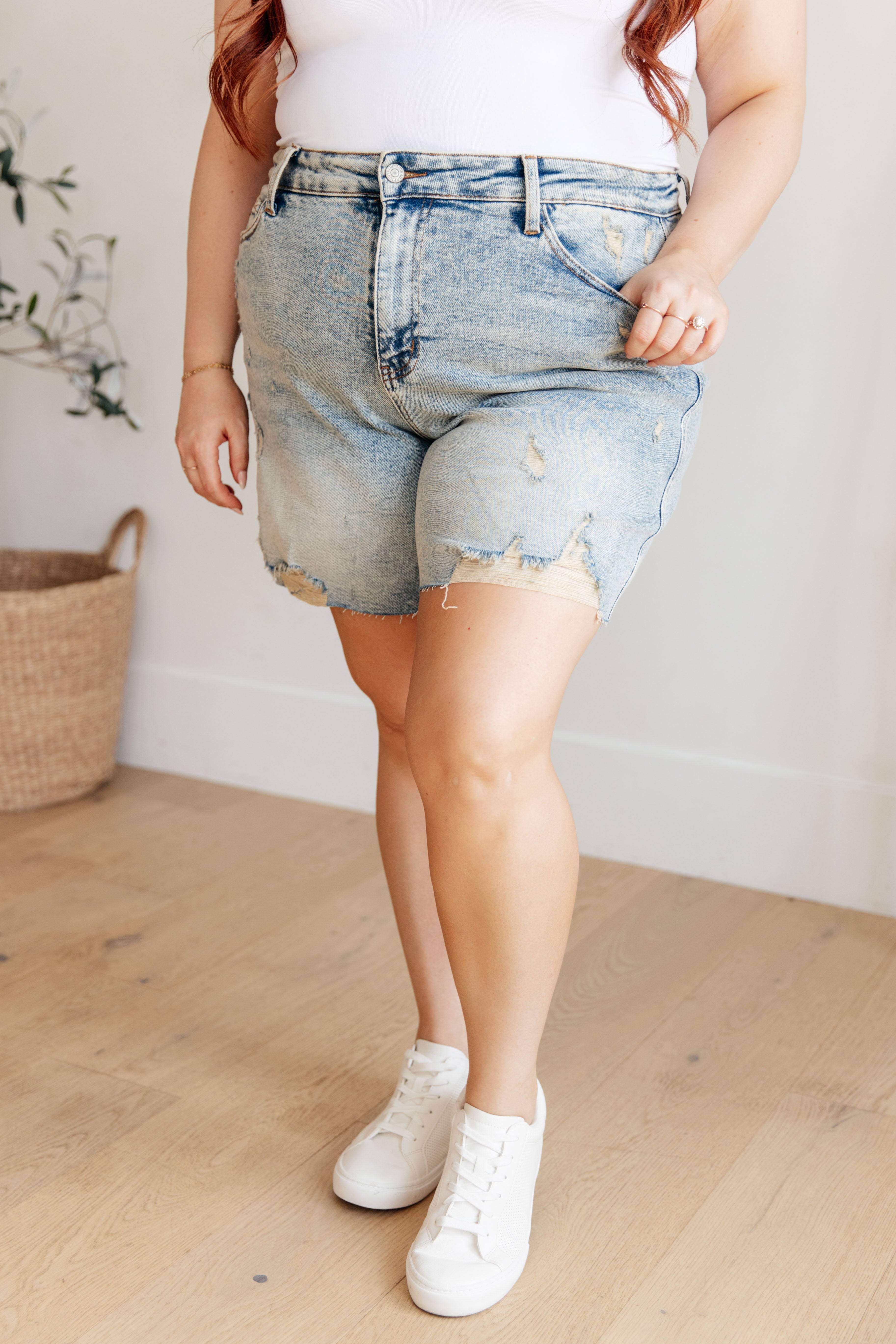 DOORBUSTER: Cindy High Rise Mineral Wash Distressed Boyfriend Shorts by Judy Blue - 6/10