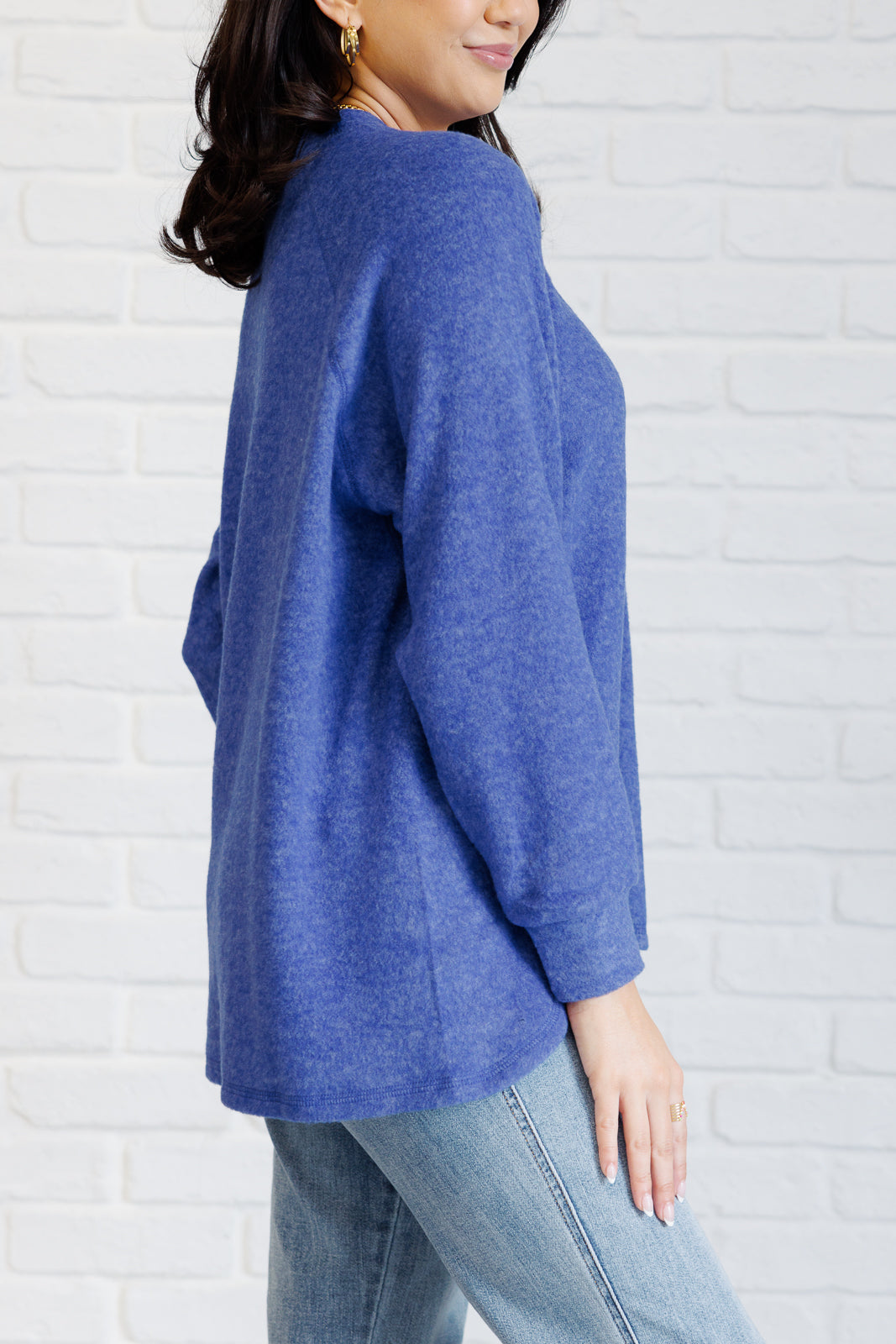 Keeping it Real Brushed Melange Hacci Long Sleeve Tee in Bright Blue