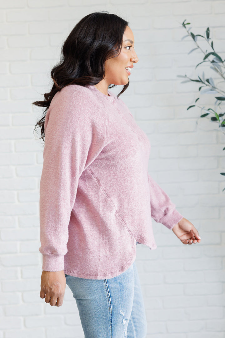 Keeping it Real Brushed Melange Hacci Long Sleeve Tee in Light Rose