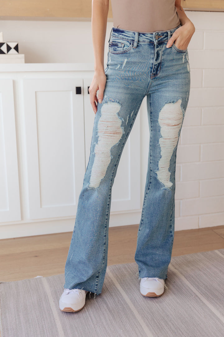 Kiana High Rise Heavy Destroy Flare Jeans by Judy Blue