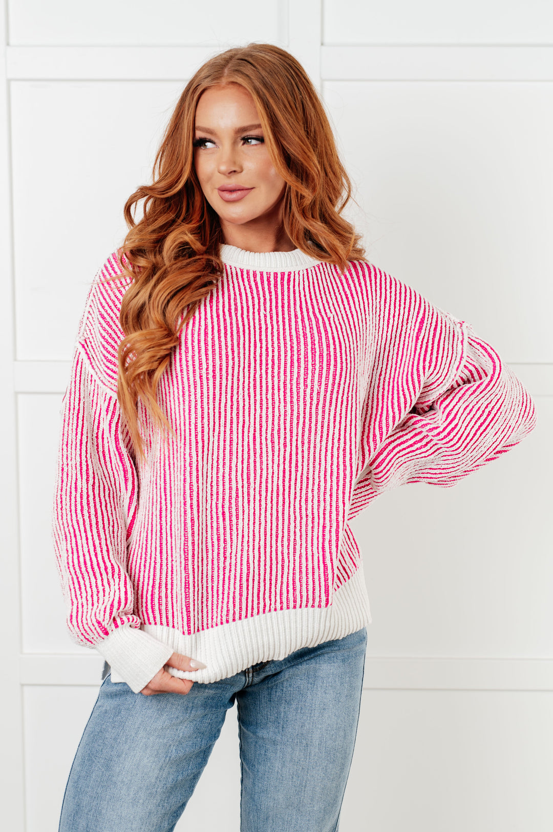 Least High Maintenance Contrast Trim Sweater in Pink - 12/17