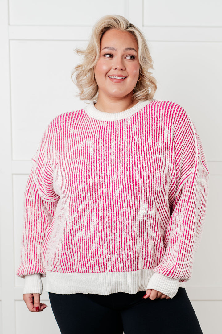 Least High Maintenance Contrast Trim Sweater in Pink - 12/17