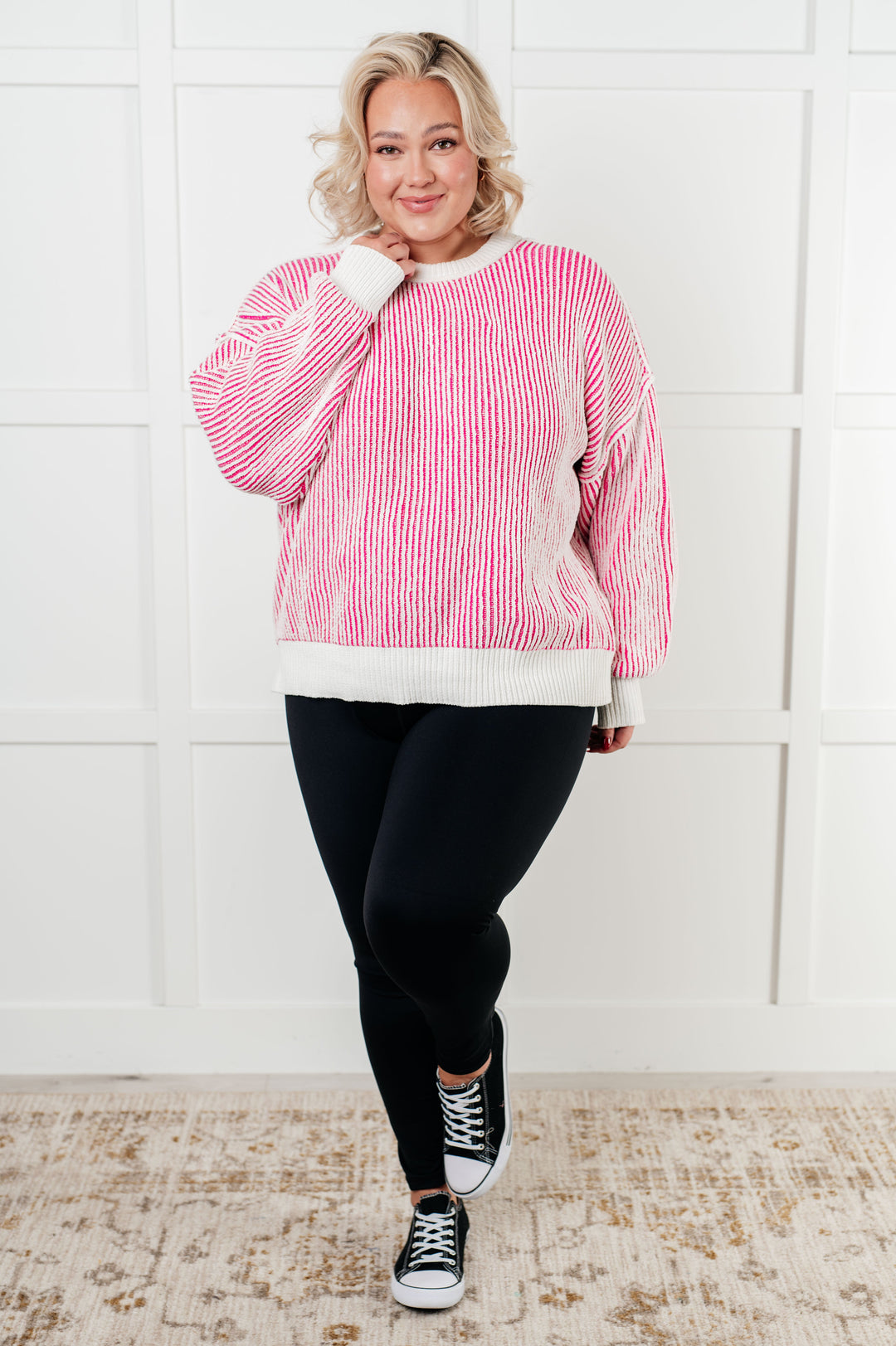 Least High Maintenance Contrast Trim Sweater in Pink - 12/17