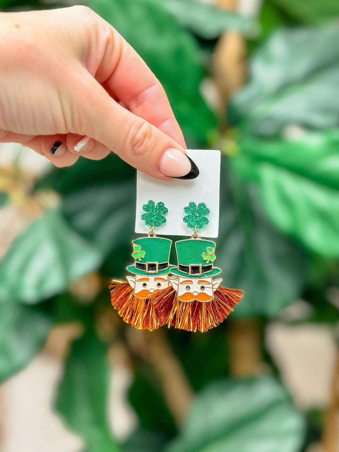 Leprechaun Head Tinsel Dangle Earrings