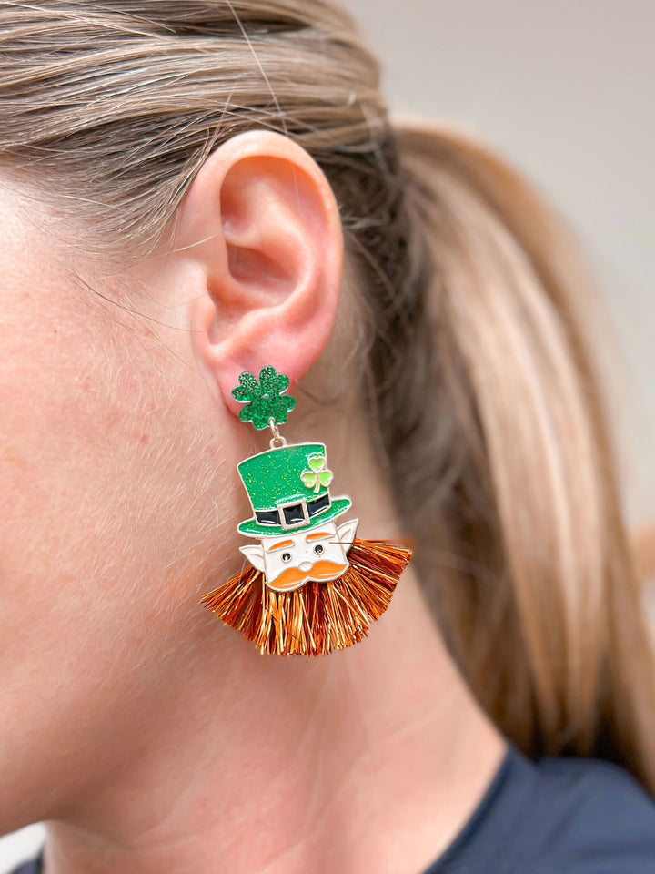 Leprechaun Head Tinsel Dangle Earrings