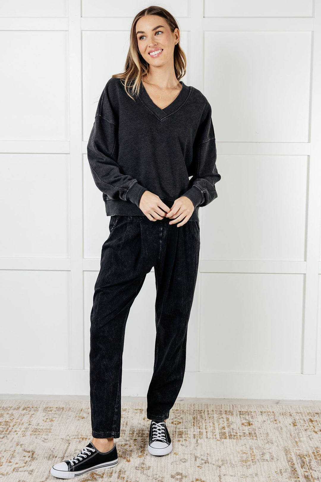 Limber Up Straight Leg Sweats in Black - 1/2