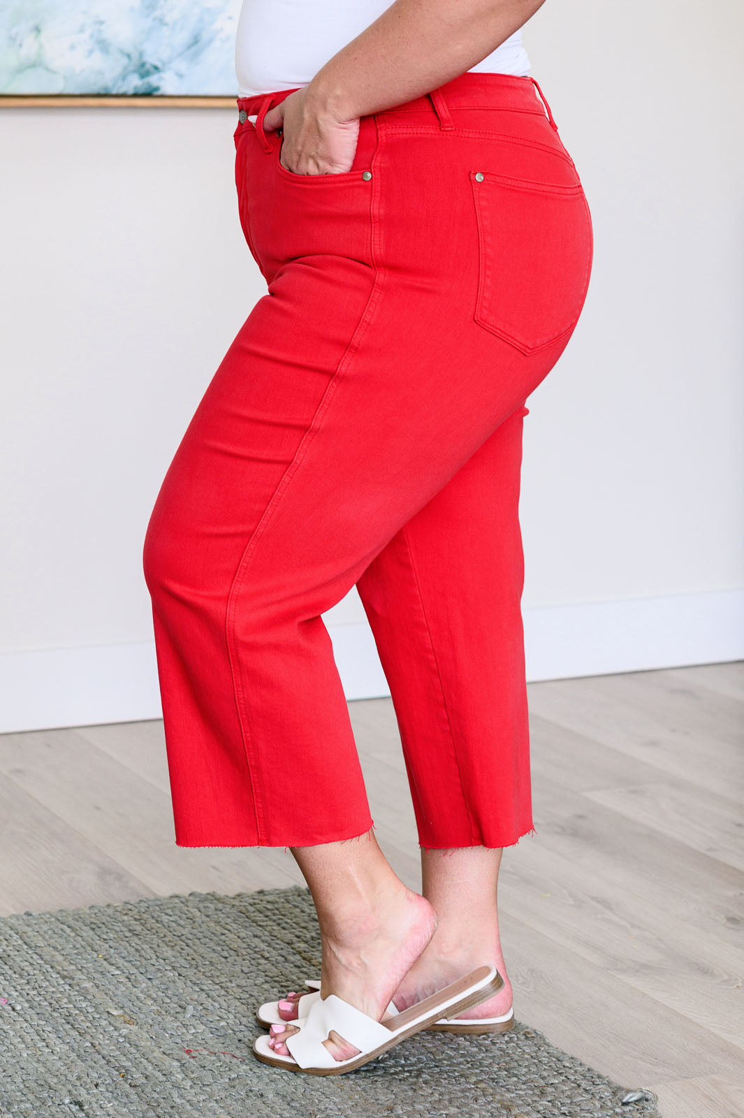 Lisa High Rise Control Top Wide Leg Crop Jeans by Judy Blue - Red