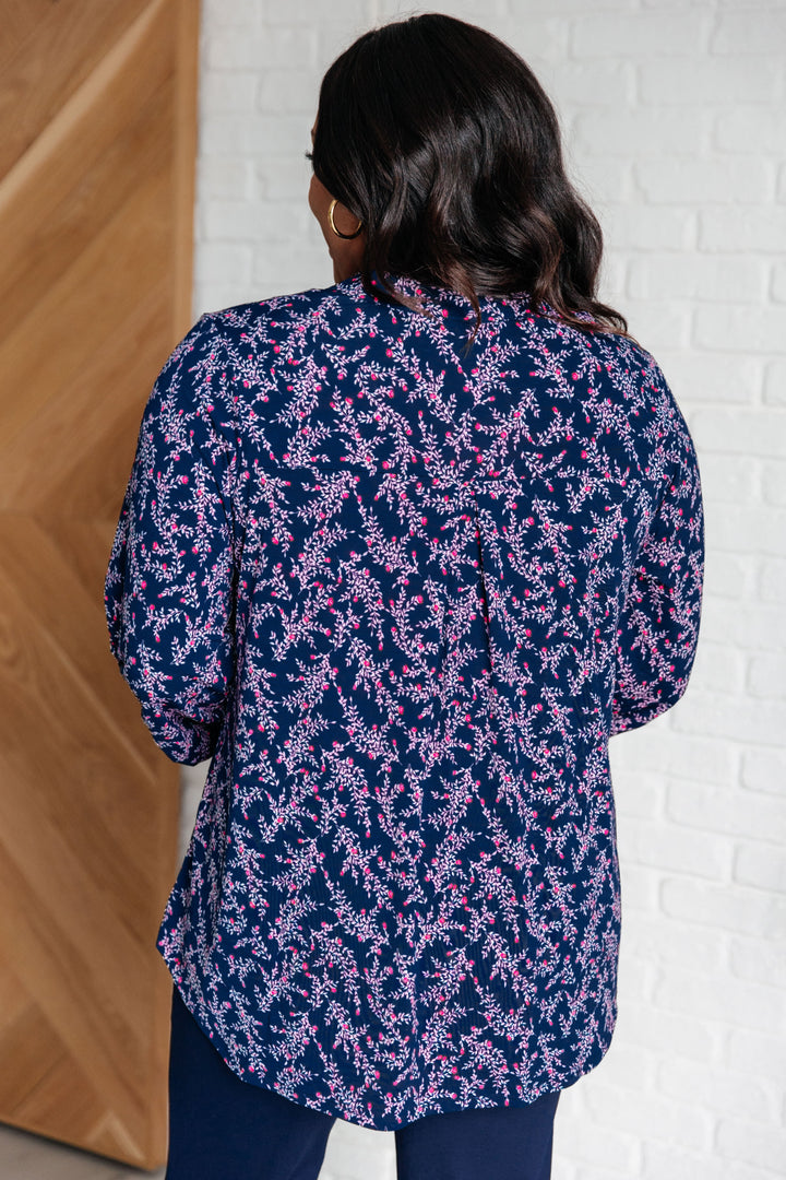 Lizzy Top in Navy and Magenta Petite Floral - 8/29