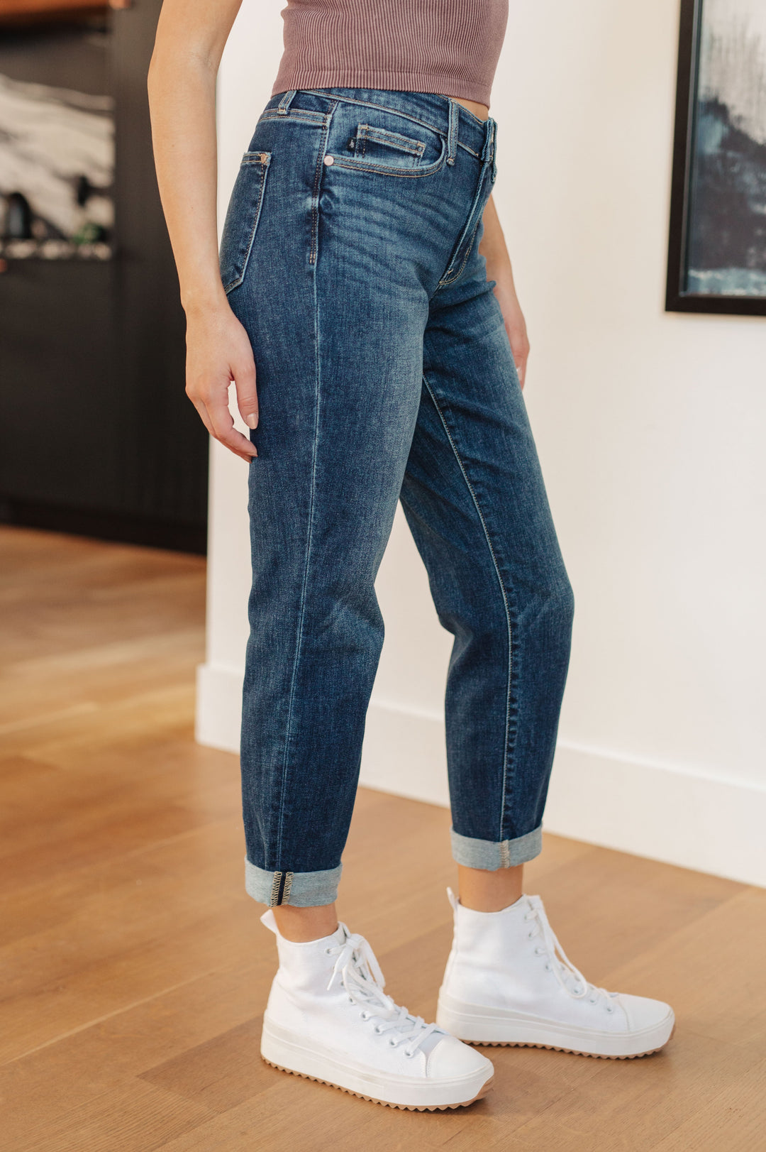 London Midrise Cuffed Boyfriend Jeans by Judy Blue