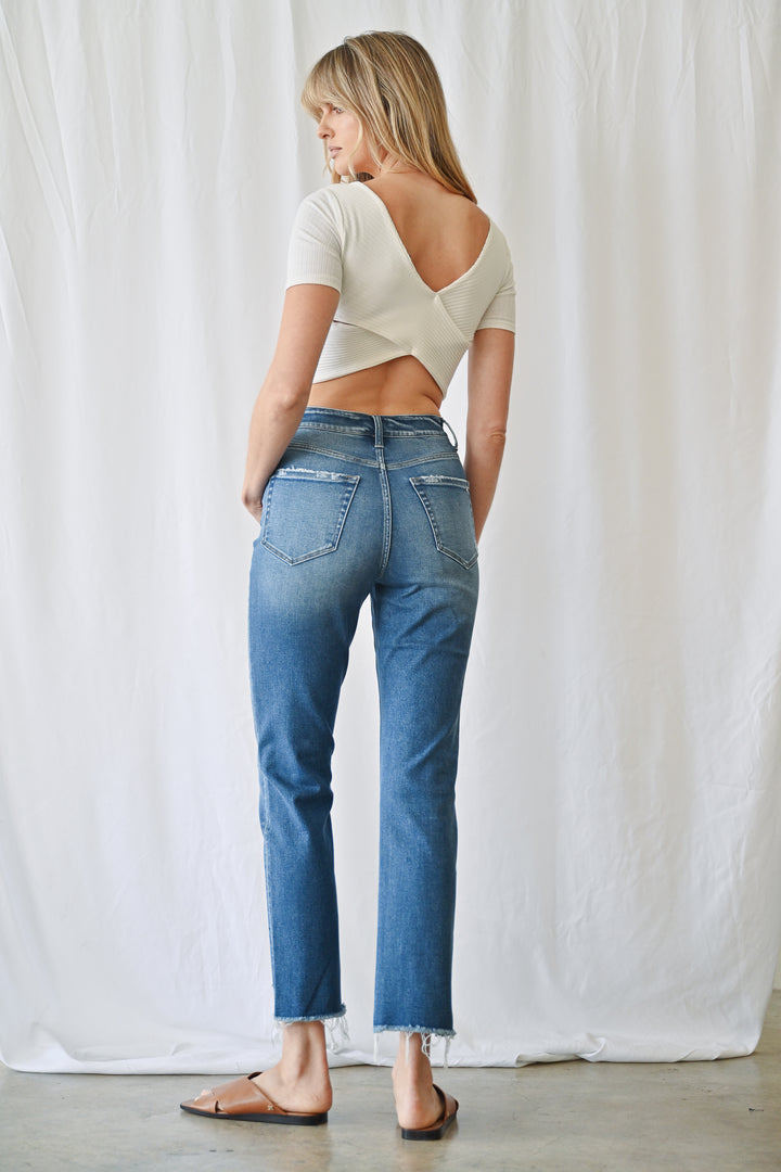 Super High Straight Leg Step Hem Jeans by Mica Denim (Ships in 2-3 Weeks)