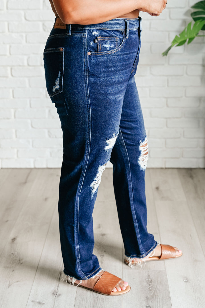 Montana High Rise Rigid Magic Distressed Straight Jeans by Judy Blue