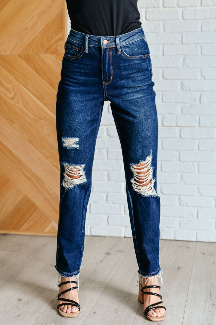 Montana High Rise Rigid Magic Distressed Straight Jeans by Judy Blue