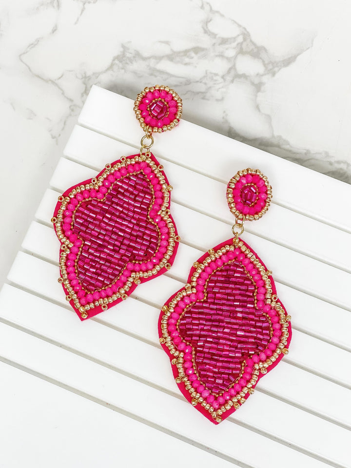 Moroccan Beaded Dangle Earrings - Fuchsia