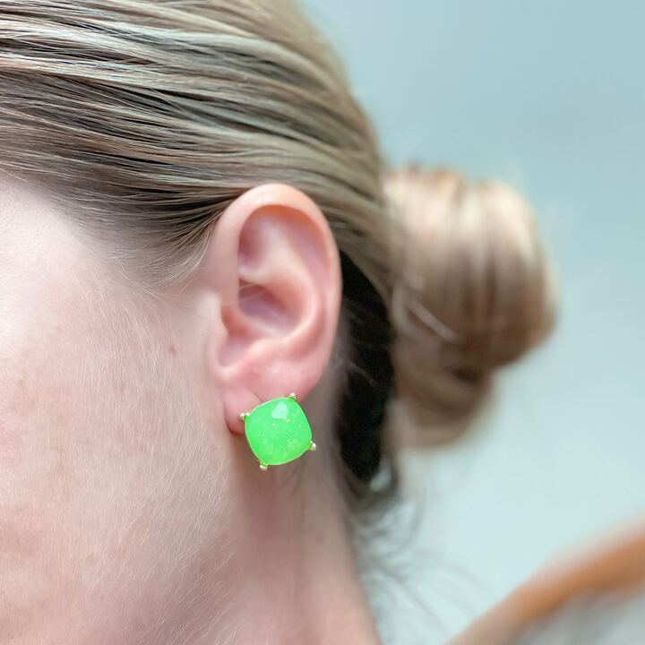 Neon Glittery Glass Crystal Post Earrings - Green