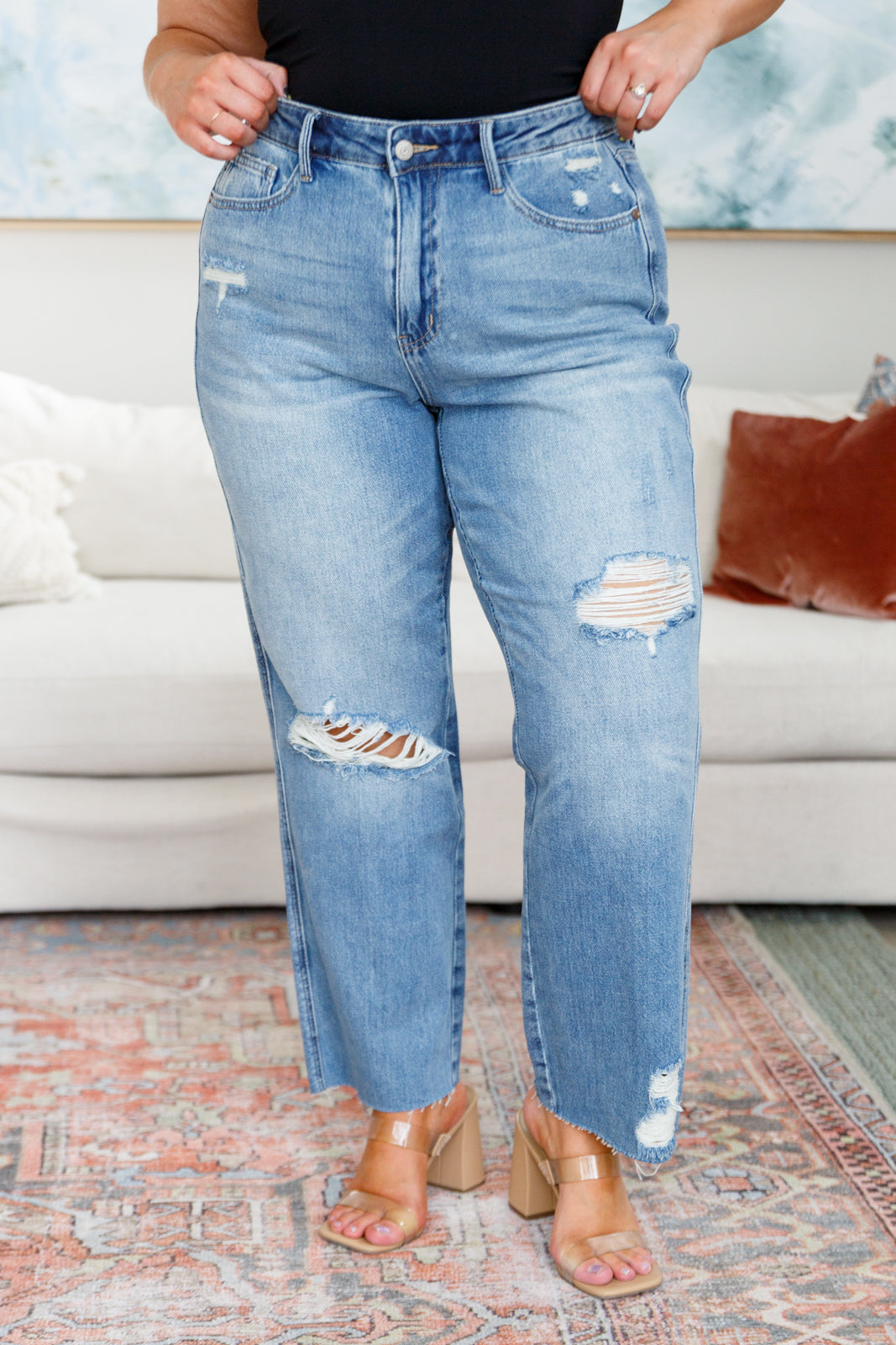 Nora High Rise Rigid Magic Destroy Slim Straight Jeans by Judy Blue