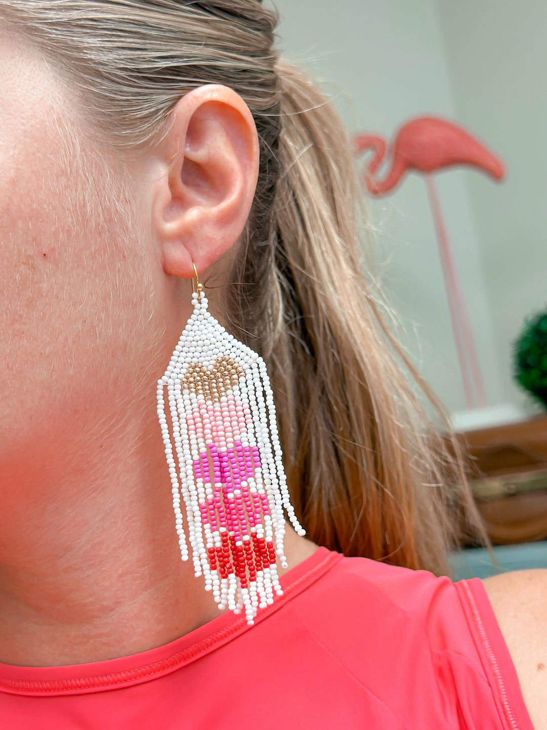 Ombre Heart Fringe Dangle Earrings - Pink