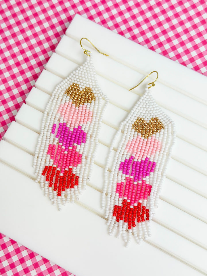 Ombre Heart Fringe Dangle Earrings - Pink