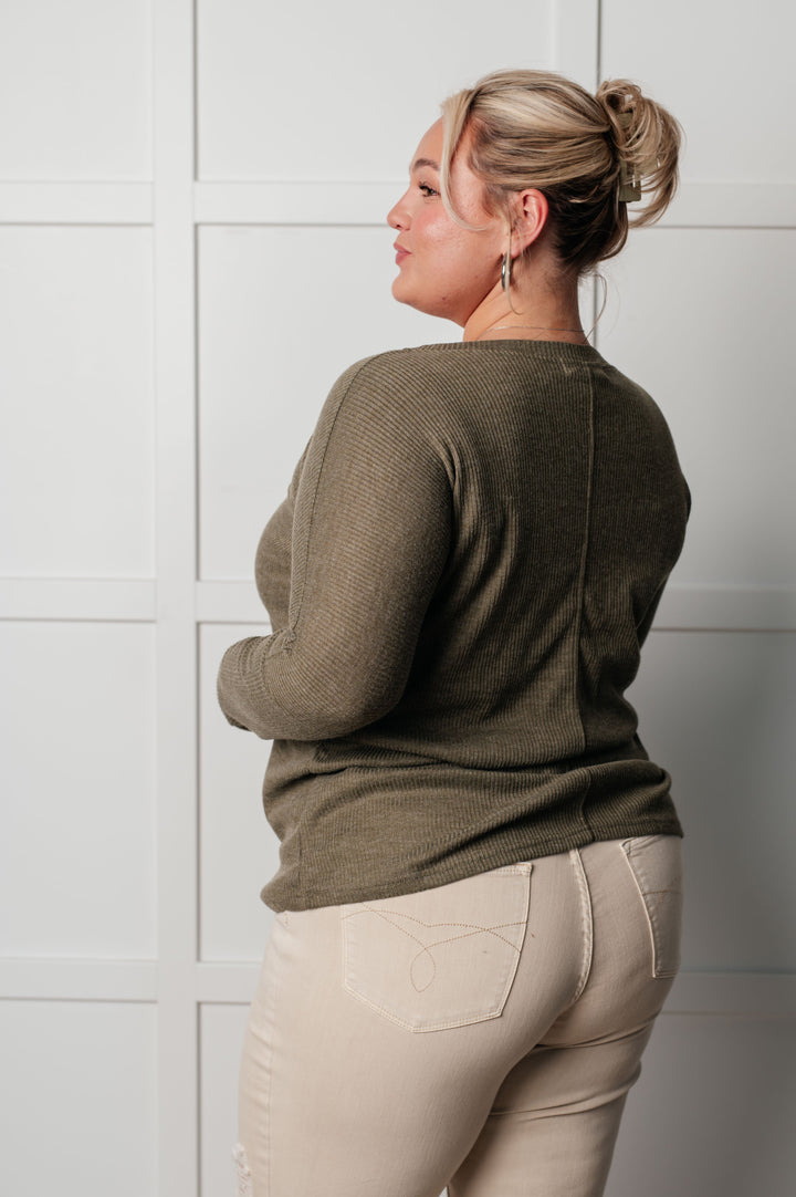 On a Roll Ribbed Knit V Neck Long Sleeve Top - 12/10