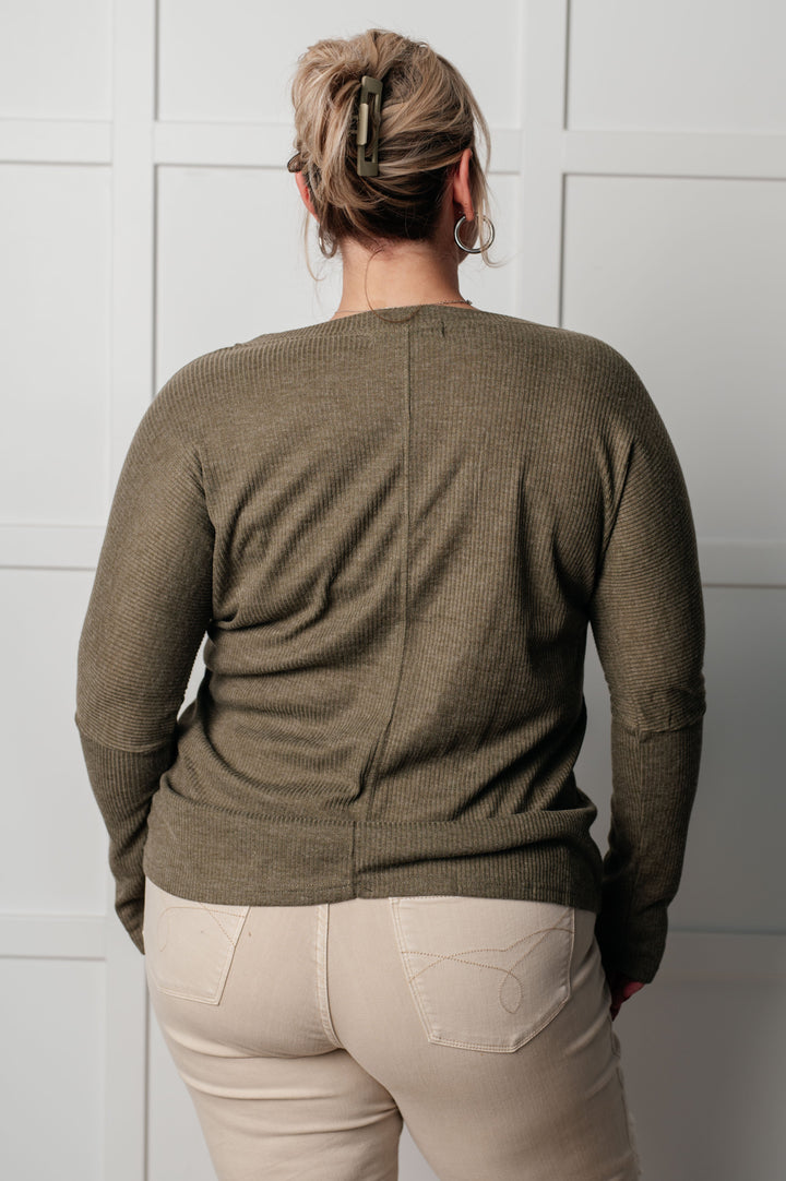 On a Roll Ribbed Knit V Neck Long Sleeve Top - 12/10