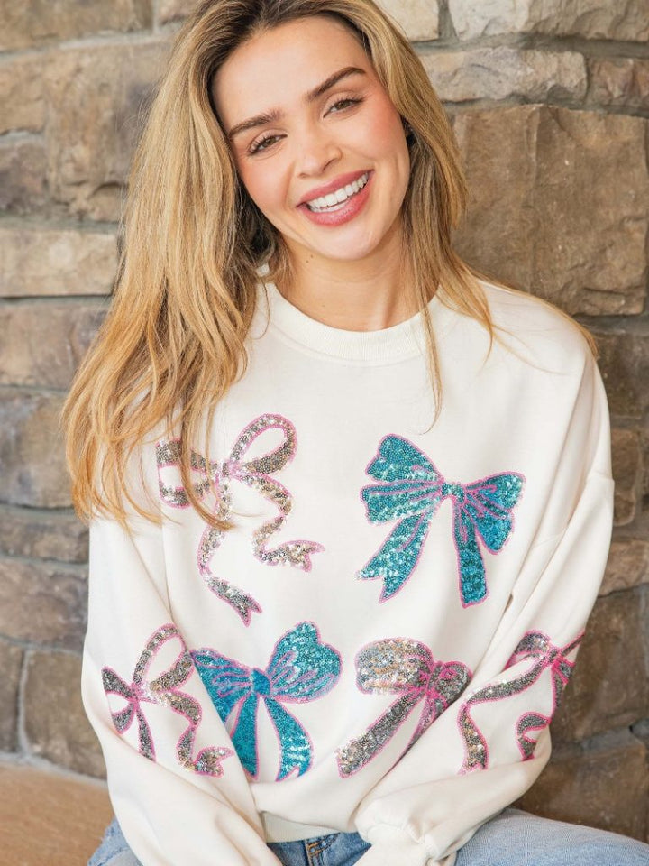 Bow Sequin Crewneck Sweatshirt by Simply Southern